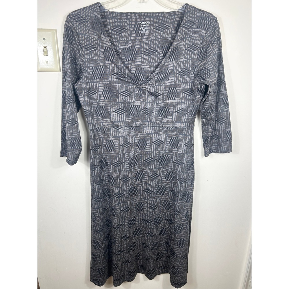 Toad & Co Rosalinda Dress Small Geometric Ruched Sustainable Organic Cotton Soft